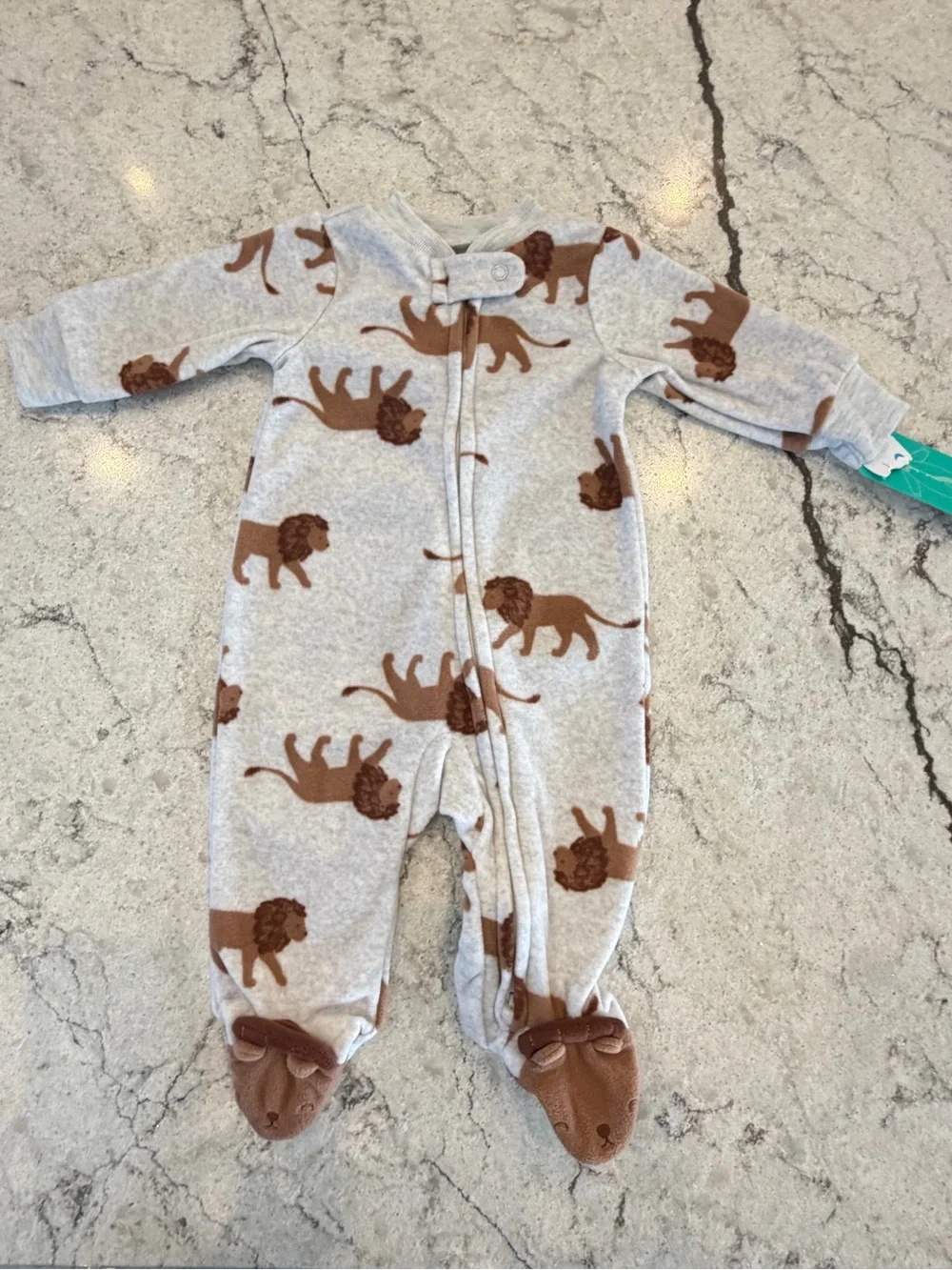 Carter’s Baby Lion Print Fleece Footed Sleeper Zip Pajamas NWT 0-3 Months